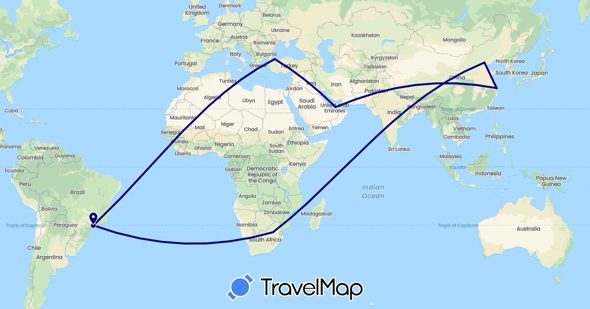 TravelMap itinerary: driving in United Arab Emirates, Brazil, China, Turkey, South Africa (Africa, Asia, South America)